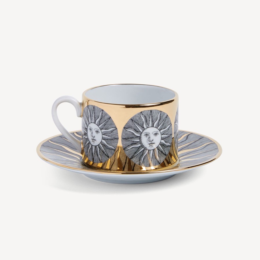 Fornasetti Suola Della Tazza Di Te Bianco/Nero/Oro Set Da Te E Caffe