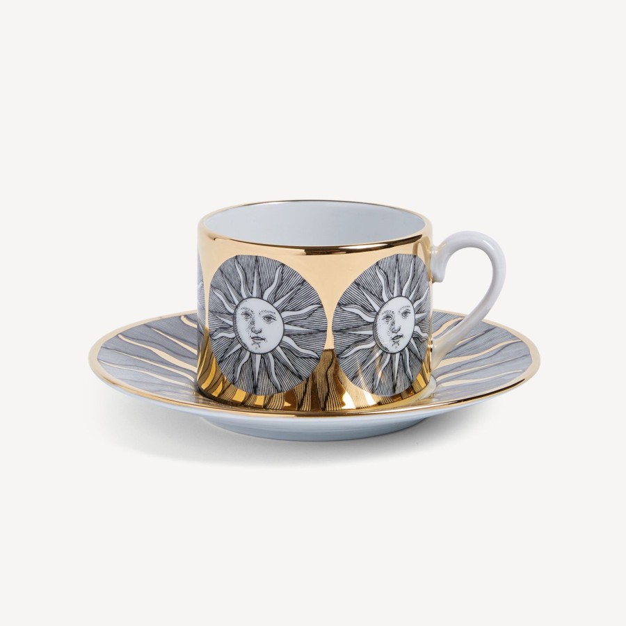 Fornasetti Suola Della Tazza Di Te Bianco/Nero/Oro Set Da Te E Caffe