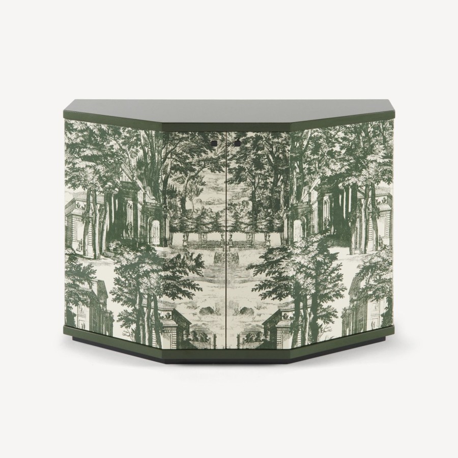 Fornasetti Piccolo Mobiletto Poliedrico Giardino Settecentesco Verde/Avorio Armadietti