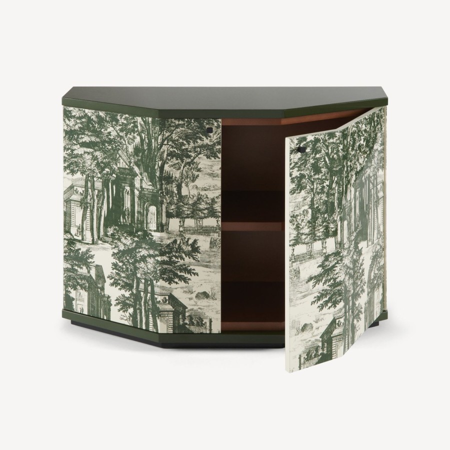 Fornasetti Piccolo Mobiletto Poliedrico Giardino Settecentesco Verde/Avorio Armadietti