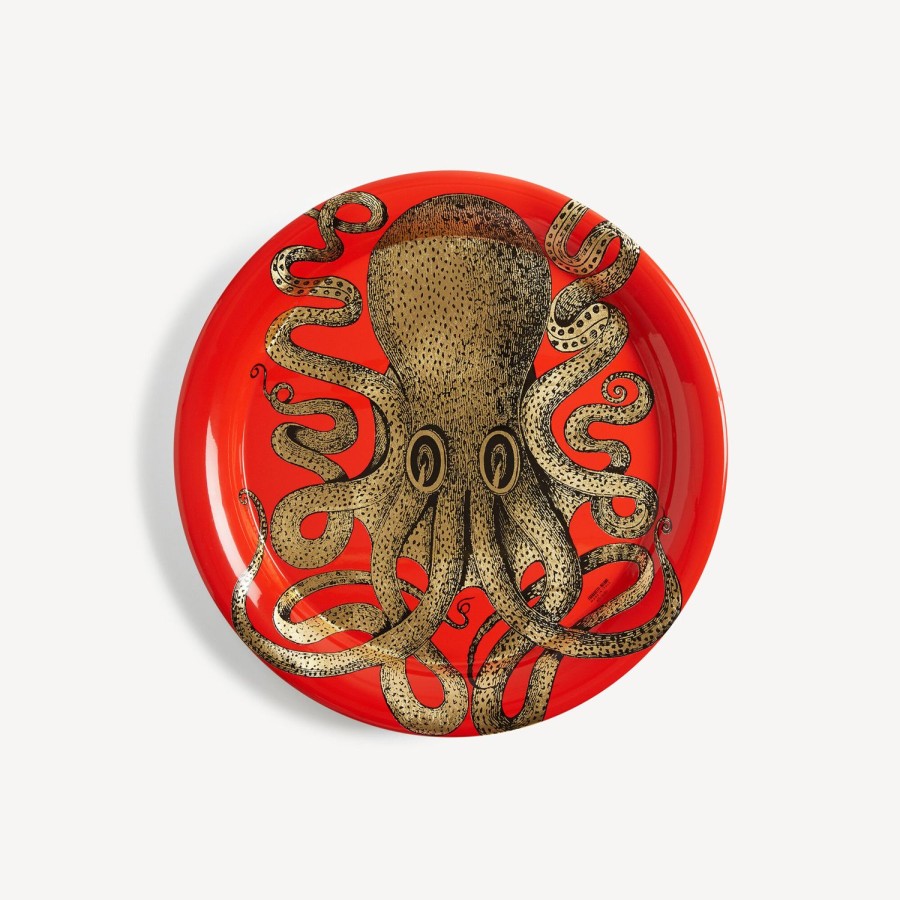 Fornasetti Vassoio Polipo Oro/Rosso Vassoi E Pliants Decorativi